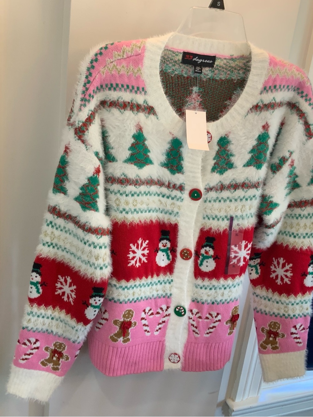 32 Degrees Women's Pink & White Holiday Cardigan Sweater nwt size XL sku 3328